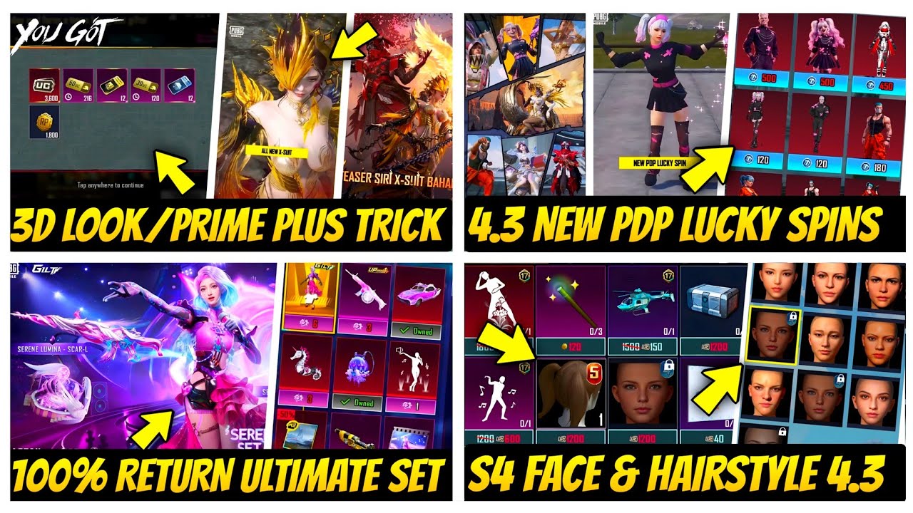 4.3 X-SUIT 3D LOOK & PRIME PLUS TRICK | S4 FACE & HAIRSTYLE RETURN | NEW PDP LUCKY SPINS | ULTIMATE 