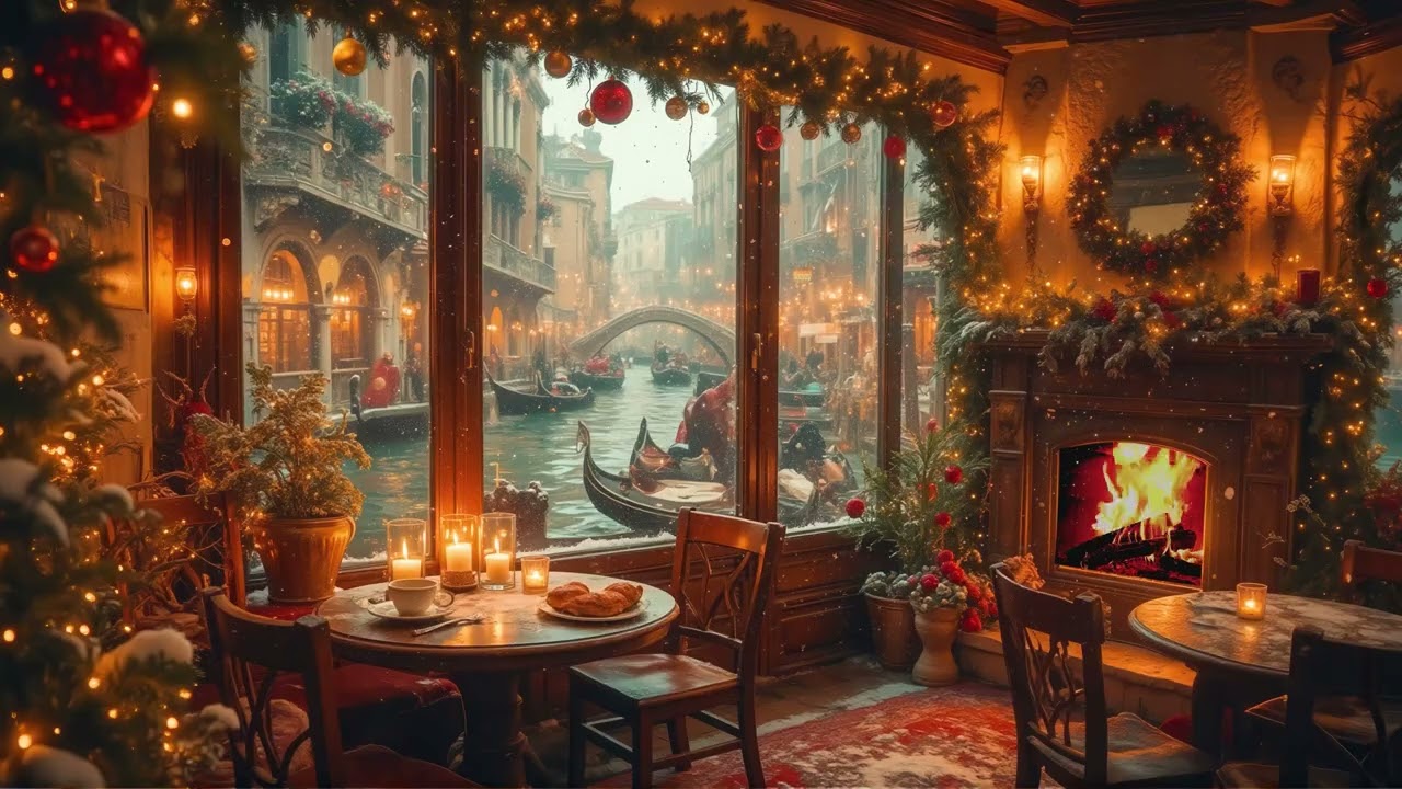 Magical Winter in Venice 🇮🇹 Cozy Christmas Coffee Shop Ambience & Soft Piano Jazz Music