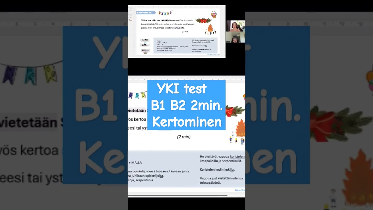 YKI test 2 minutes speaking practice for level B1 B2 