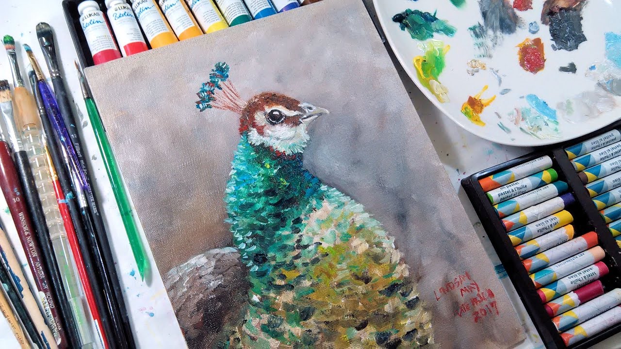 Beginner Oil Painting Tutorial // Peafowl in Water-mixable Oils (Acrylics can be used!)