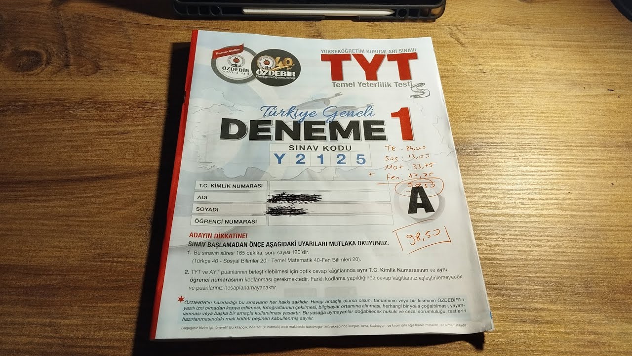 Özdebir TG 1 Deneme Sonucum#tyt #mezun 