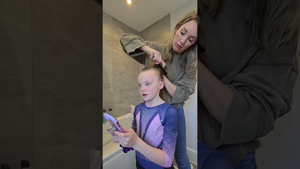 The faces 😅 #hairstyletutorial #gymnastics #competition #motherdaughter