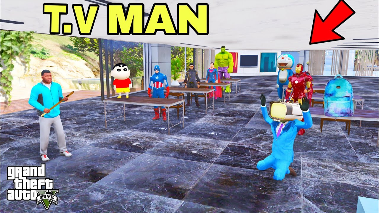 Franklin and Shinchan Open A Tution Class or New Addmission TV Man in GTA V