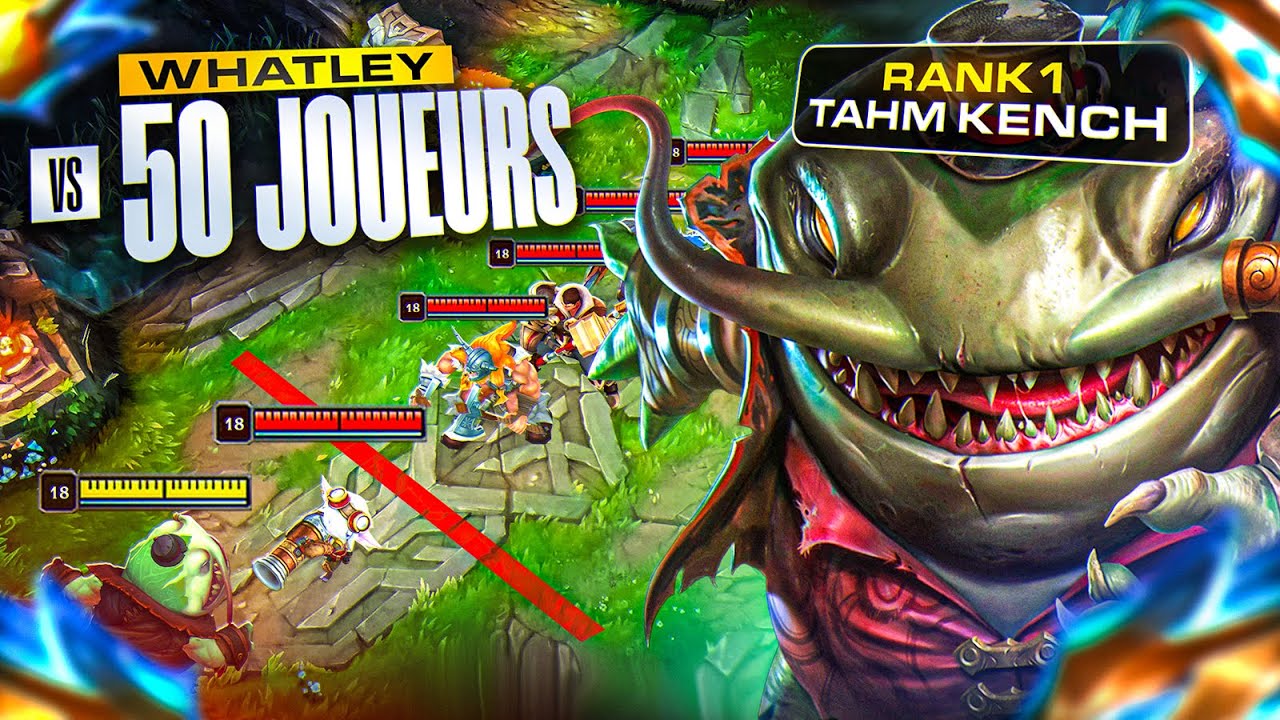 RANK 1 TAHM KENCH VS 50 JOUEURS ! IL DOIT SURVIVRE A TOUTES LES VAGUES SANS MOURIR ET SANS BACK !