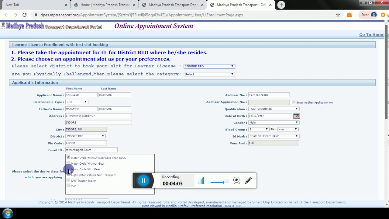 HOW TO APPLY FOR LICENSE IN MP TRANSPORTATION DEPARTMENT