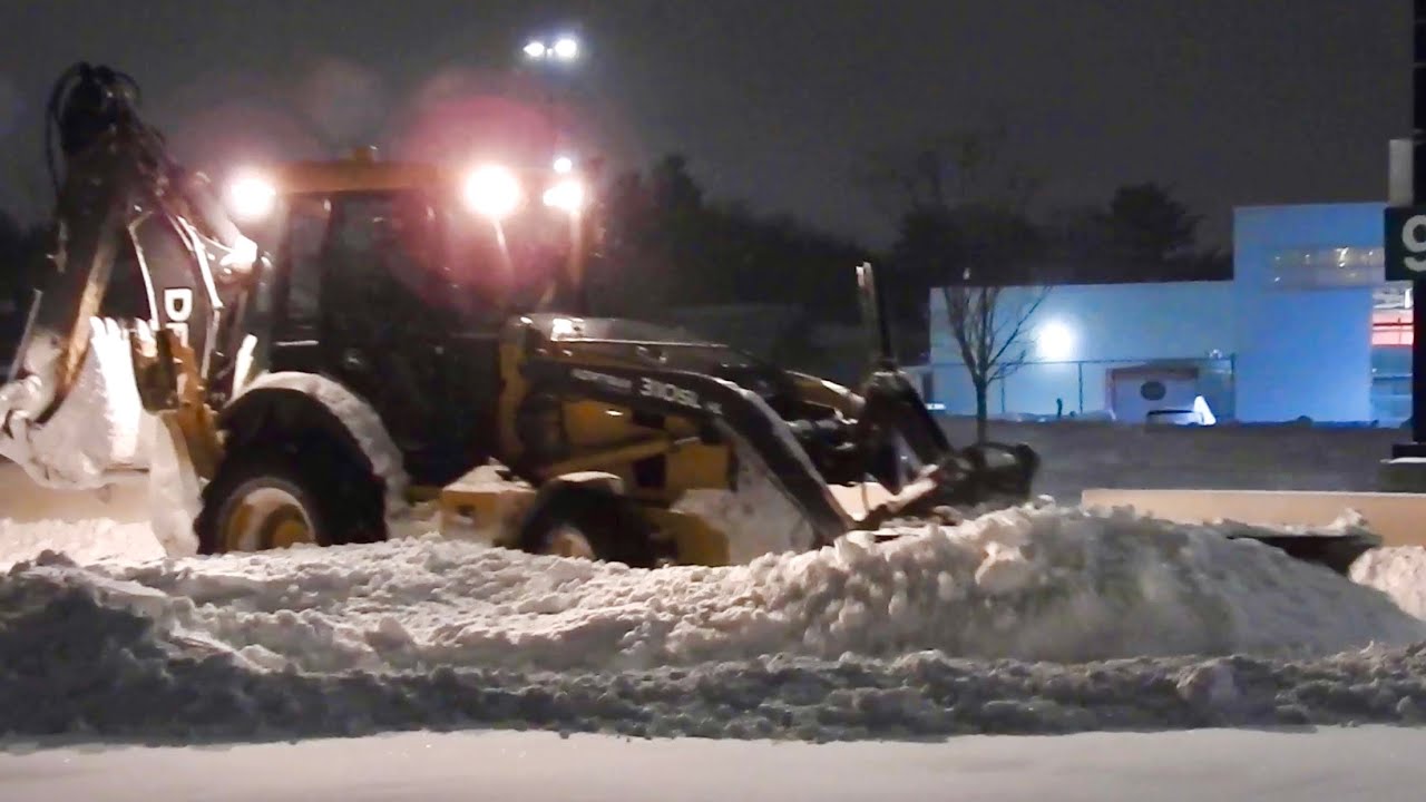 Snow Removal John Deere 310 Backhoe Plowing Deep Snow