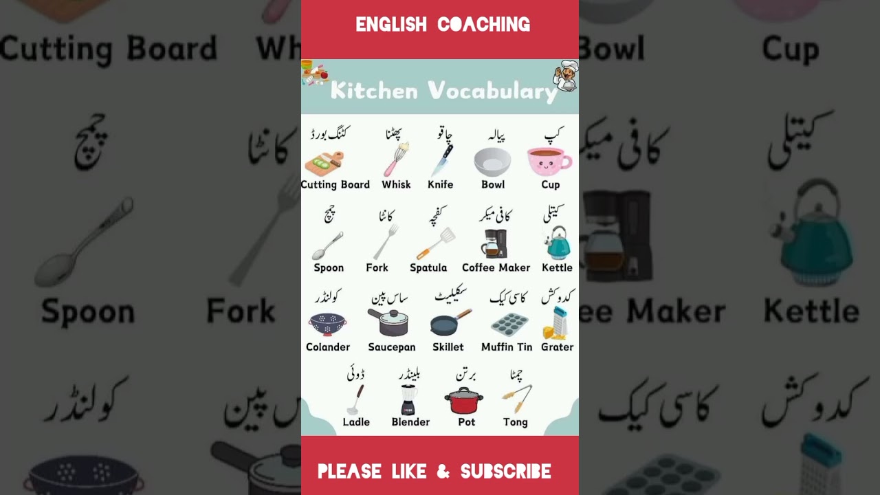 kitchen utensils with Urdu meaning#english#vocabulary#englishcoaching