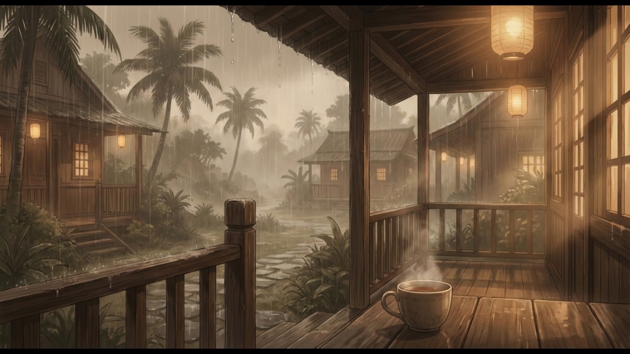 ⚡Strong Rain Thunderstorm Sounds for Sleeping | Heavy Rain & Intense Thunder on Topical Bali Cottage