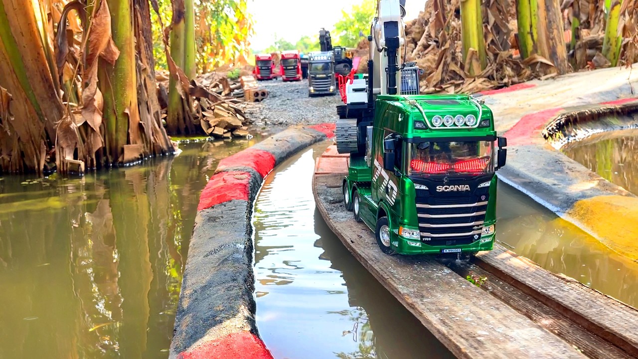 Day 29 ! Truk SCANIA Transport on water Bangunan Excavator Besar Huina 1593 ,Dump Truk RC Huina 1536
