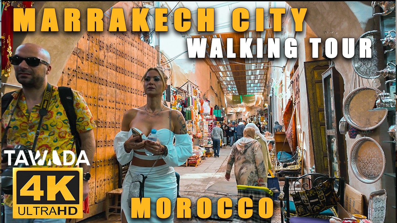 Marrakech city morning walking tour (4K UHD) Morocco