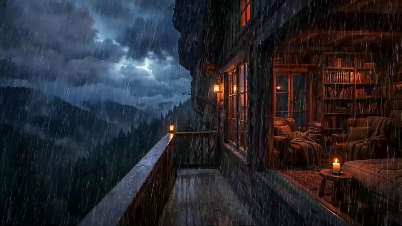Soothing Rain on a Cozy Wooden Forest Lodge at Night 🌧️🔥 | Deep Sleep & Calm Mind
