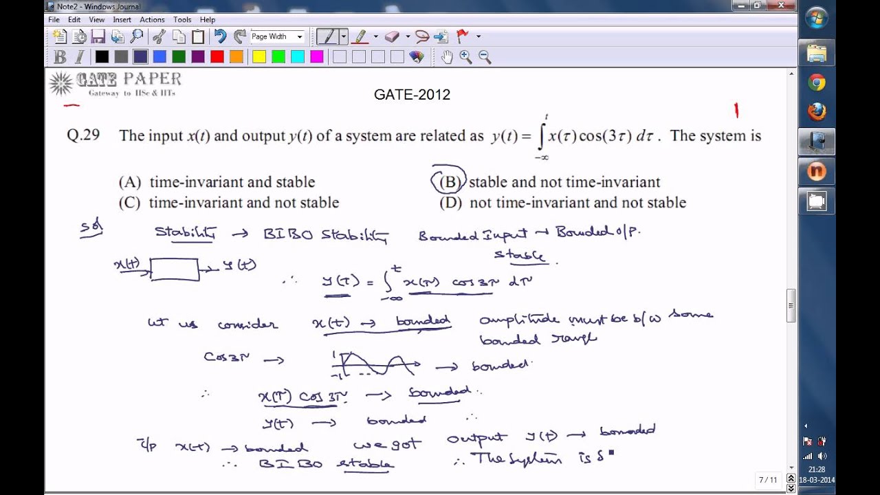 GATE 2012 ECE - Finding Type of a given system Stable and Time variant