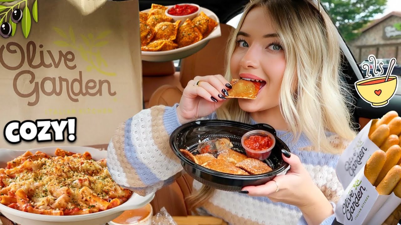 Eating Cozy Olive Garden Food Items! 🥖🍲 Soup, Breadsticks, Pasta