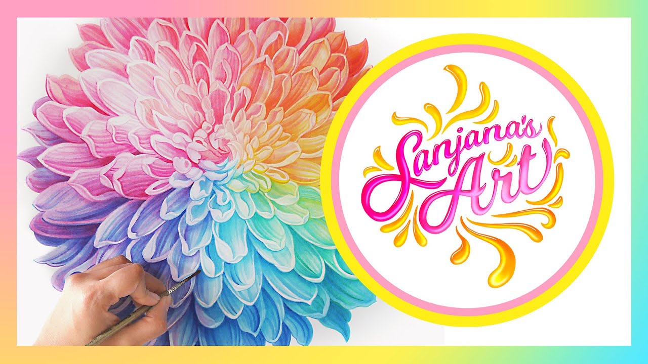 Watercolour Painting Process Time Lapse - Rainbow Chrysanthemum Flower