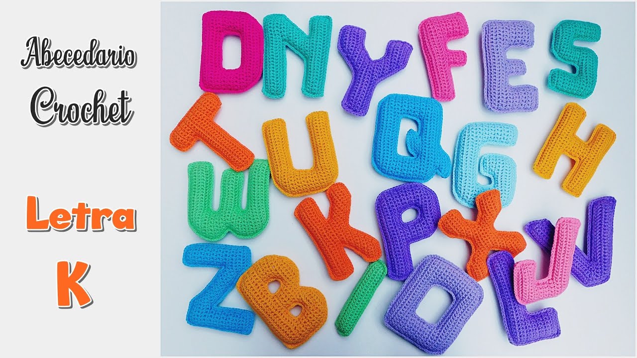 Como tejer a crochet, ganchillo Letra "K".  Cartel Guirnalda Nombres. Abecedario tejido paso a paso.