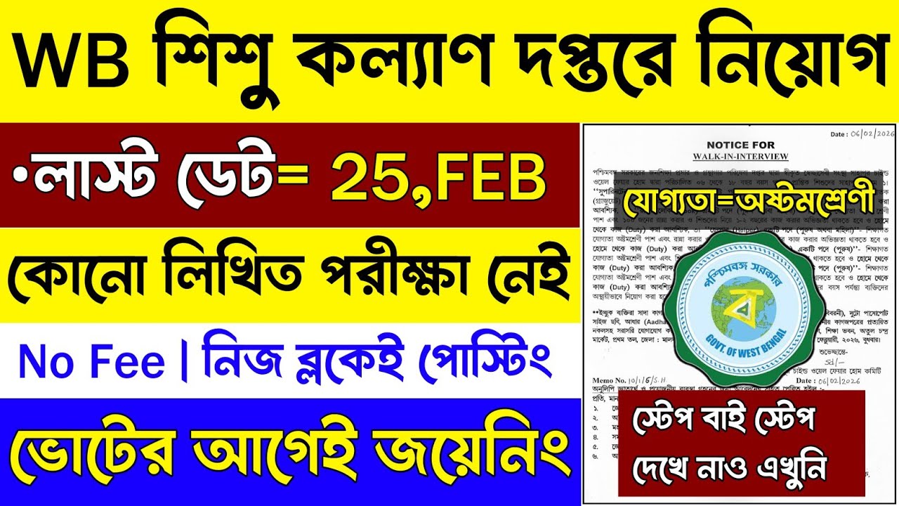 🤩WB শিশু কল্যাণ দপ্তরে নিয়োগ শুরু 2026 | WB Child Welfare Department Recruitment | Govt job