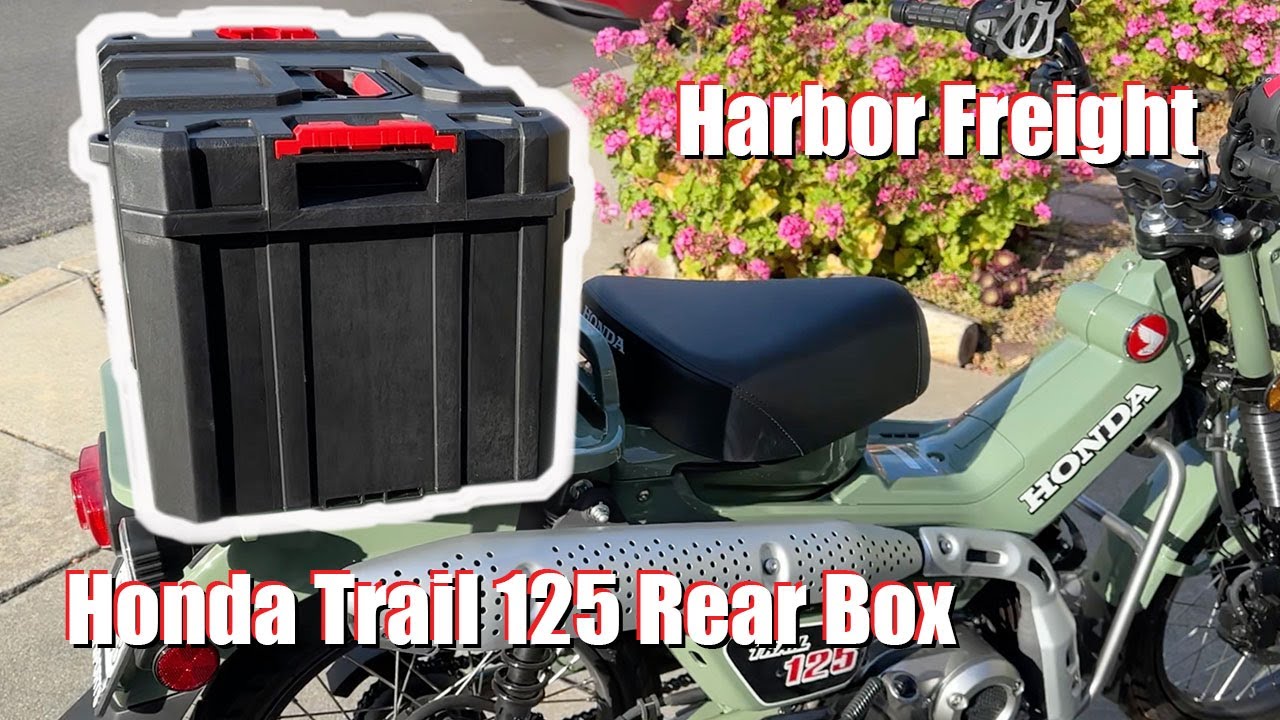 2023 Green Honda Trail 125 Harbor Freight Toolbox - on rear rack
