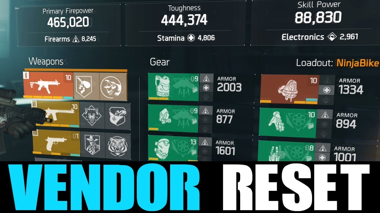 THE DIVISION - AMAZING VENDOR RESET | GOD ROLL WEAPONS, GEAR & GEAR MODS! (YOU NEED TO BUY)