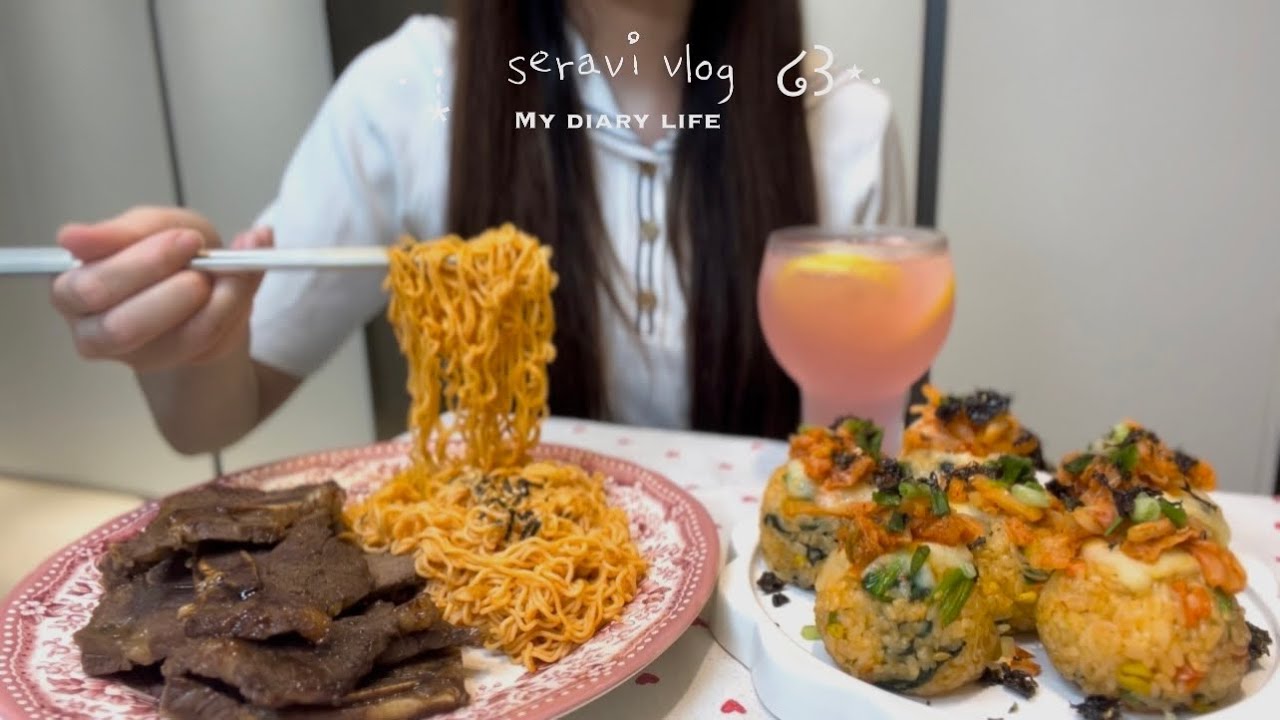 СУБ)Приготовление рисовых шариков Ла Гальби и Пибимбап, Токбокки и кимбапа, Черничного маффина🫐