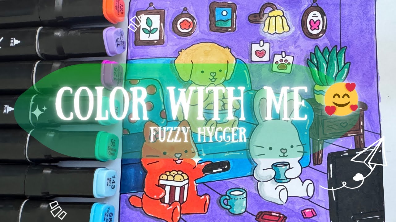 Color With Me | Cosy Friend - Fuzzy Hygger Coloring Book | Using Acrylic Markers 