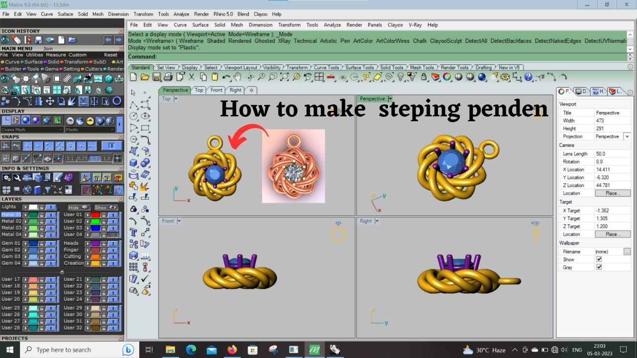 How to make steping penden // simple penden // (MATRIX 9 , RHINO 5)  \\@skjewellerycaddesign