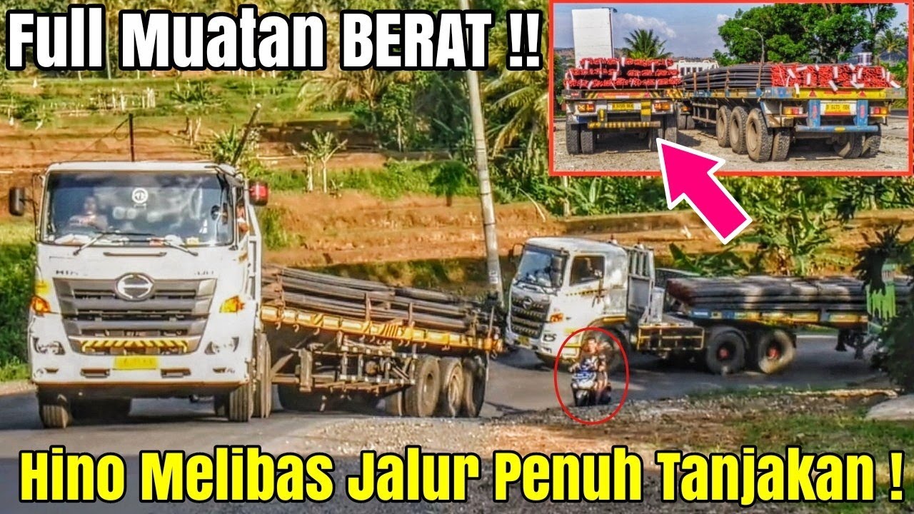 TRAILER HINO MUAT BESI BETON !! 2 Truk HINO Melibas Jl Penuh Tikungan Tajam & Tanjakan di Limbangan