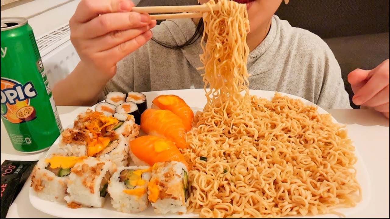 #mukbang #asmr noodle and Sushi