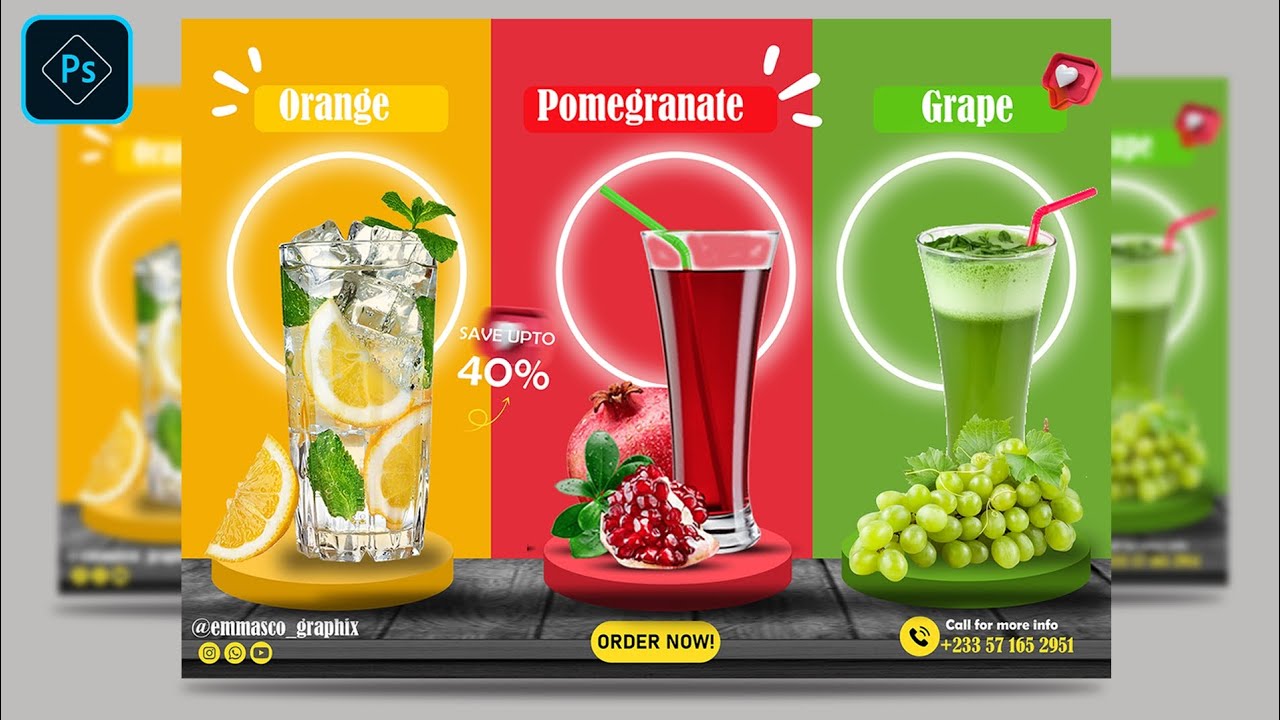 How to Design Professional Juice Flyer in Photoshop | Fruit Juice Flyer