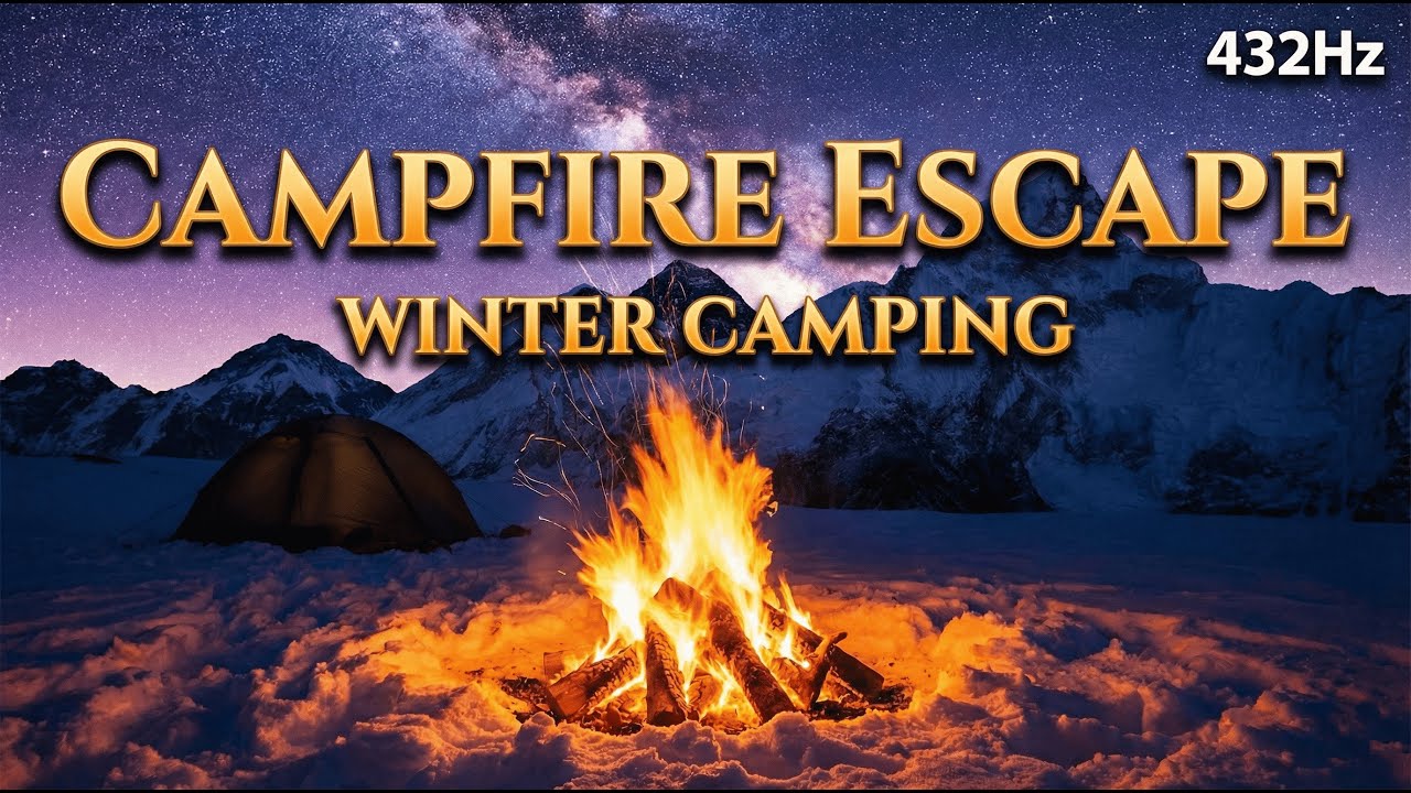Winter Mountain Camping 🏔️ Campfire & Soft Piano Jazz (432Hz - No Ads) | Dağda Kamp Ateşi