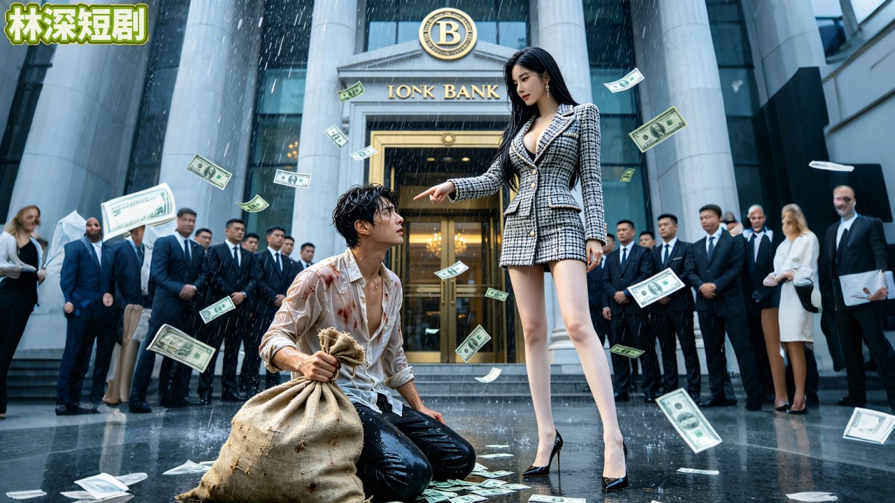 窮乞丐銀行躲雨慘遭美女總裁砸錢羞辱，殊不知他是隱藏的千億首富！ 1張金卡刷空銀行，行長當場嚇尿褲子帶頭跪地求饒！#金卡惊全场