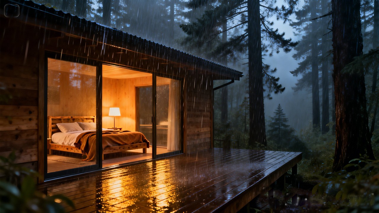 Peaceful Night Rain Ambience on a Wooden Bridge for Deep Sleep, Focus and Meditationhujan 3