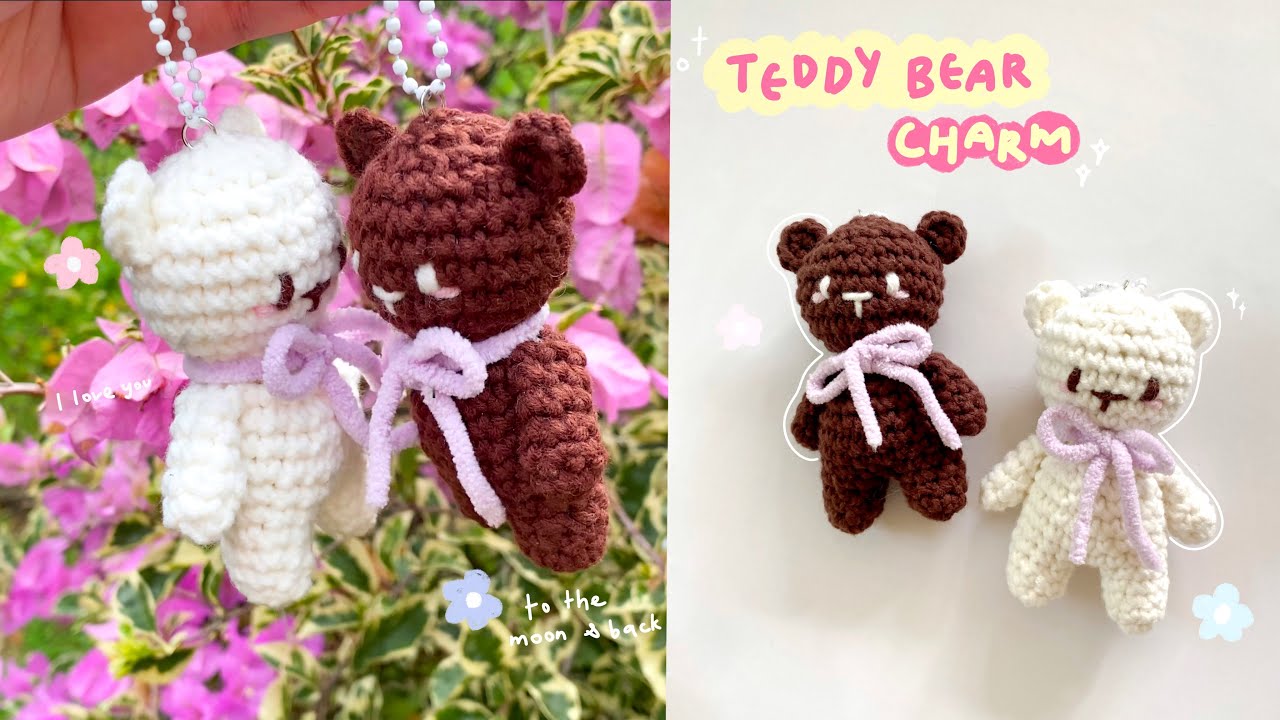 How to crochet teddy bear charm / keychain | amigurumi tutorial (perfect as a matching gifts!)