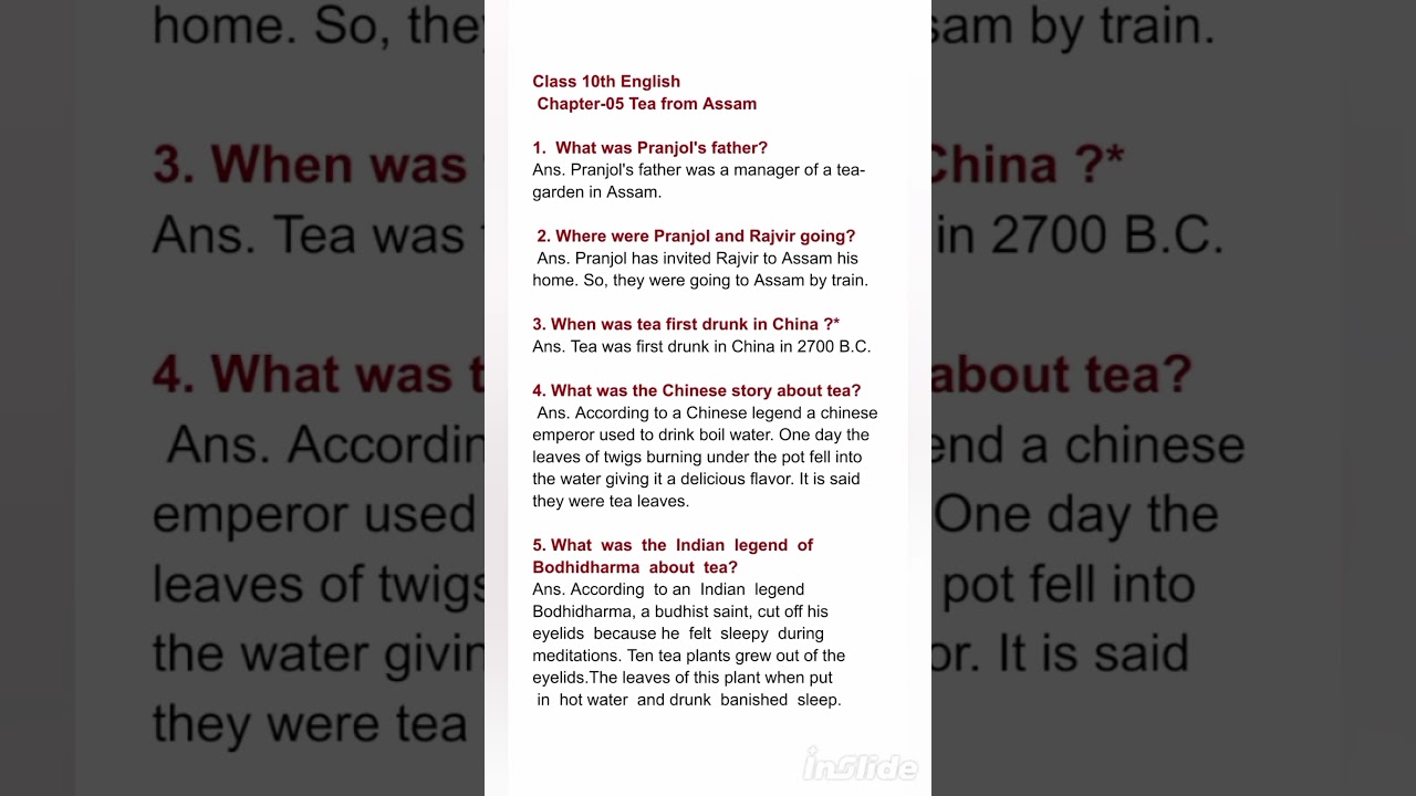 | Class 10 English | Ch-05 Tea From Assam(Question/Answer)#shortsyoutube