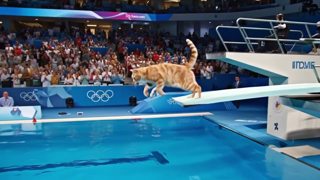 Cats Compete in Olympic Pool Diving! 🐱💦 | Realistic AI VEO 3