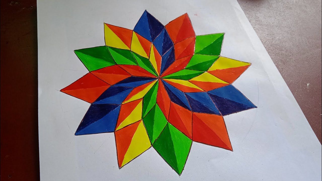 How to draw geometrical rangoli for beginners, geometric rangoli design for compitition, rangoli
