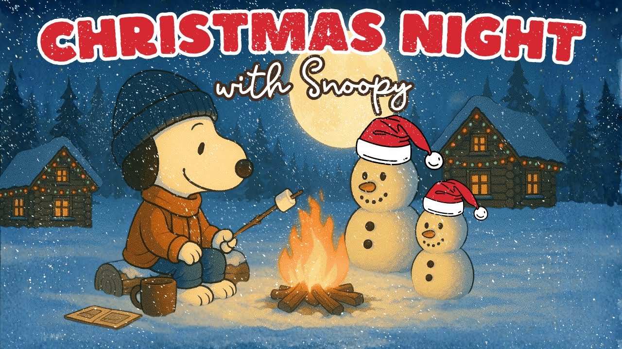 Cozy Winter Jazz Lofi with Snoopy 🌕❄️ | Campfire Night, Relax, Study & Sleep Music