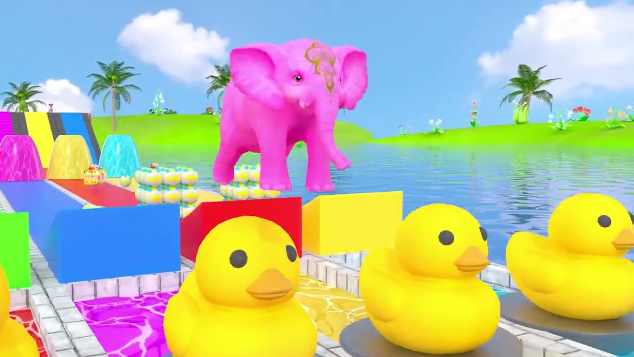 Long Slide Game With Elephant Gorilla Buffalo Hippopotamus Tiger - 3d Animal Game - Funny 3d Animals
