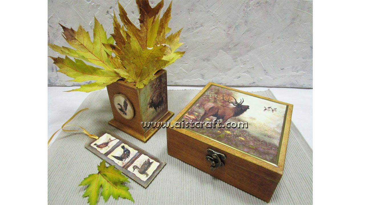 Мастер-класс по  декупажу. Клеим салфетку методом файла. Тонируем поверхности морилкой для дерева.