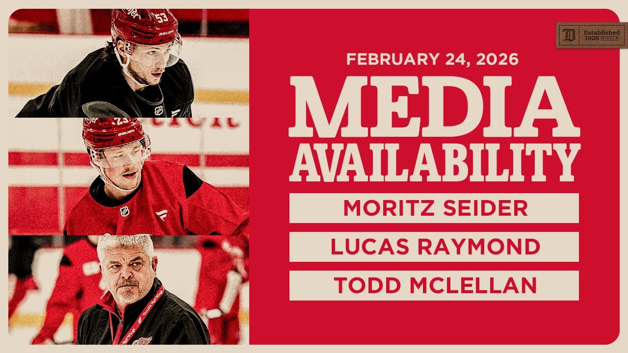 Moritz Seider, Lucas Raymond, Todd McLellan Practice Media Availability | Feb 24, 2026