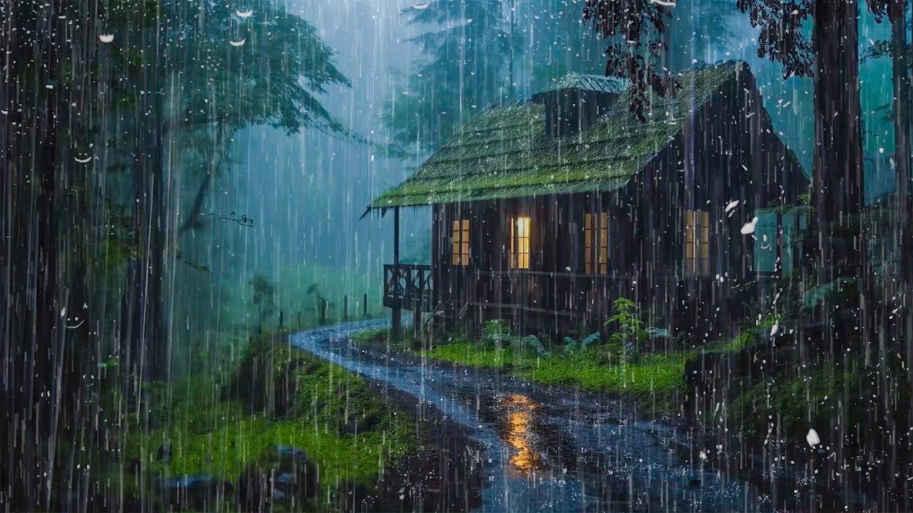 Sons de Chuva para Dormir Profundamente – Tempestade Noturna no Telhado com Trovões Intensos