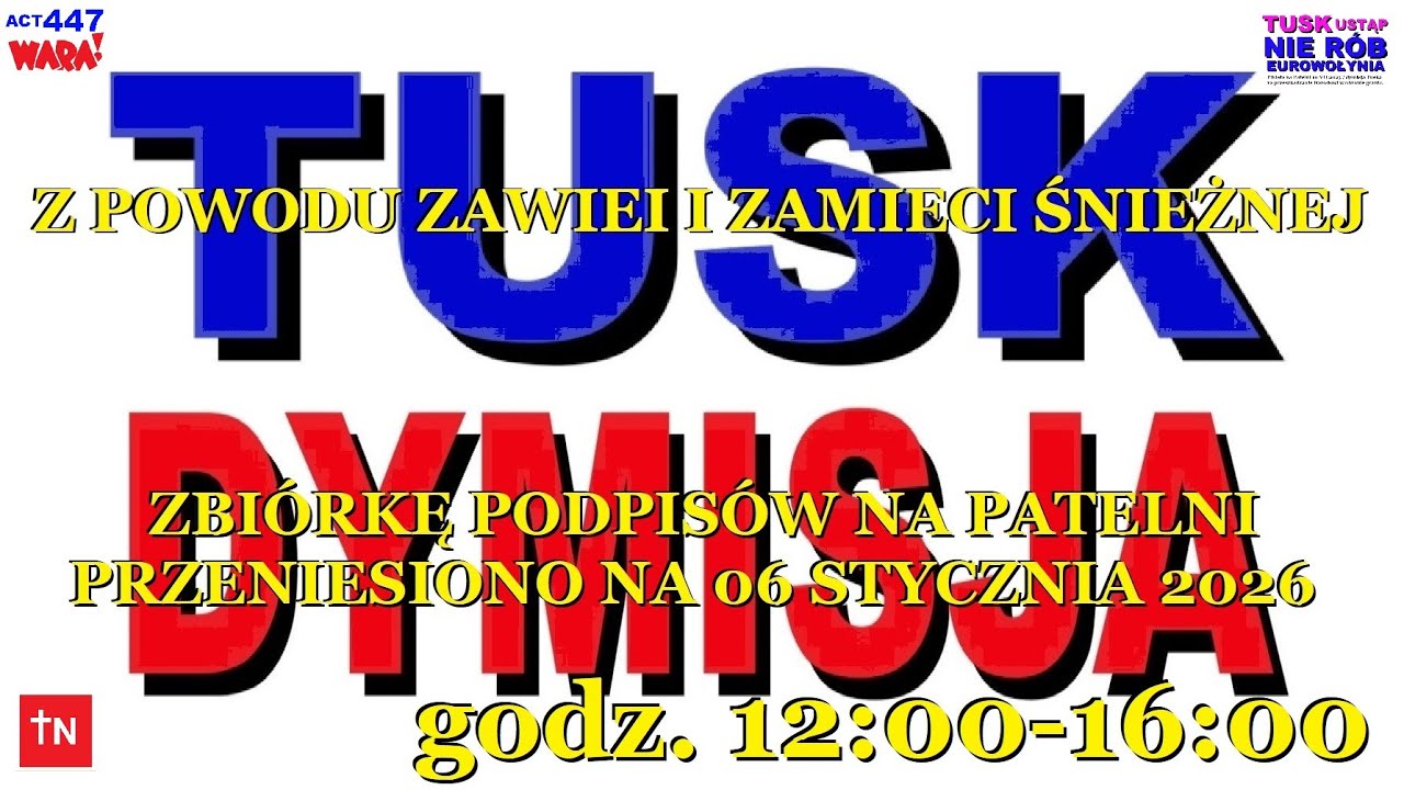 PATELNIA 06 I 2026 ZBIERAMY PODPISY POD WNIOSKIEM O DYMISJĘ PREMIERA TUSKA