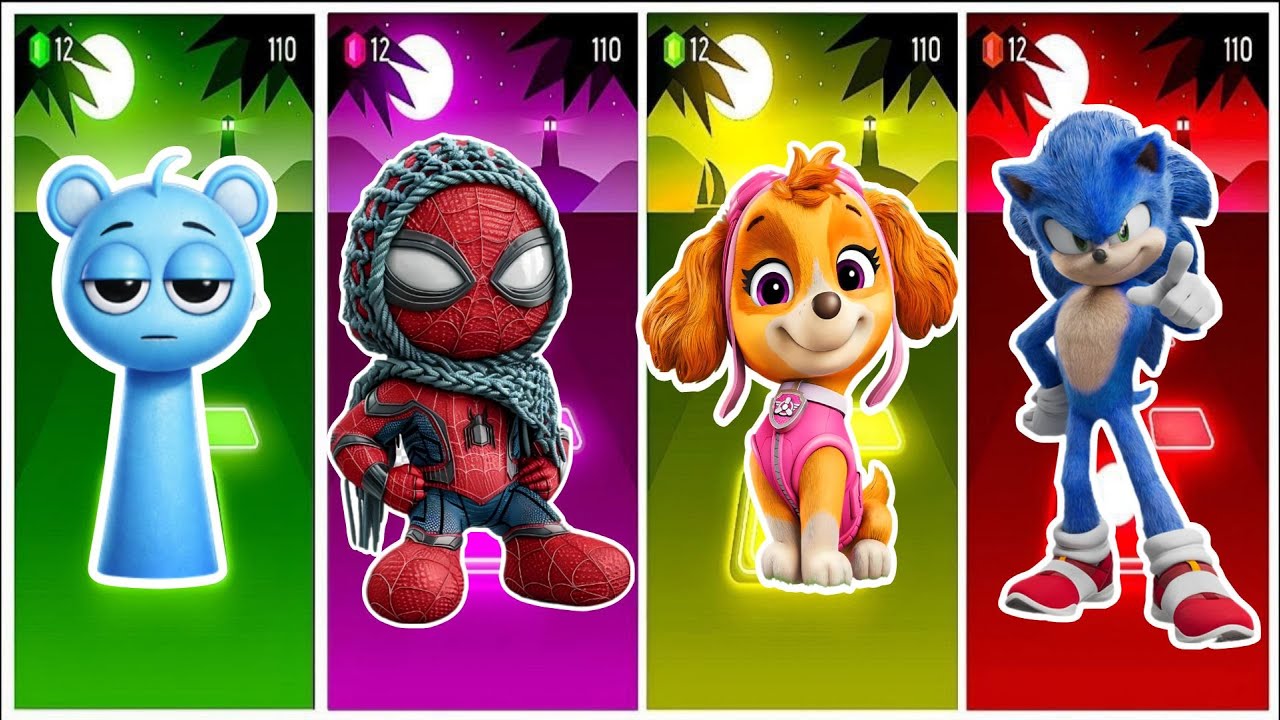 Spidey 🆚 Spurunki 🆚 Sonic 🆚 Paw Patrol in Tiles Hop EDM Rush🎶#25