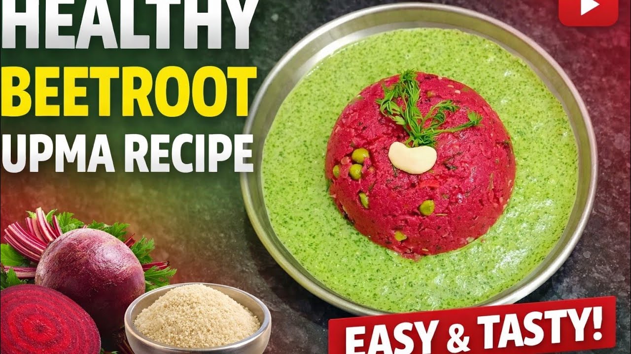 Healthy Beetroot suji Upma Recipe 🤤😋 Pink breakfast recipe @VegFoodCookery 