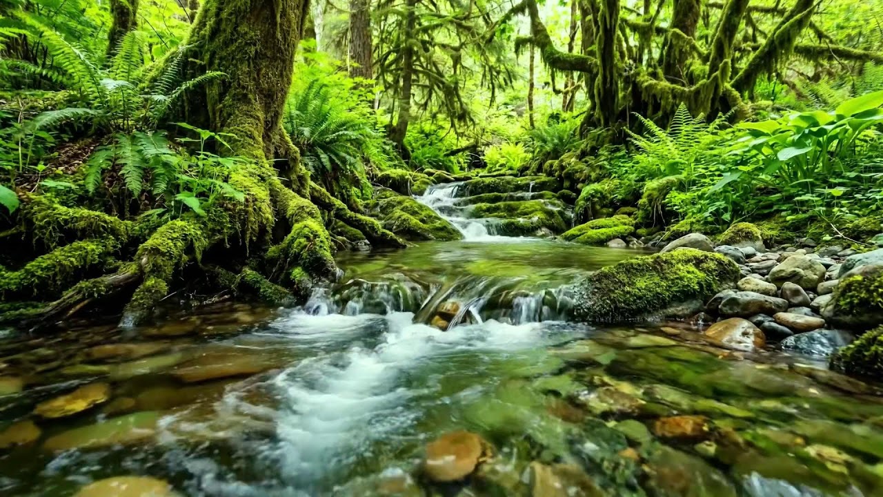 Soft Stream Flowing in Forest, Gentle Water Sounds and Birds Singing, Natural Relaxation ASMR
