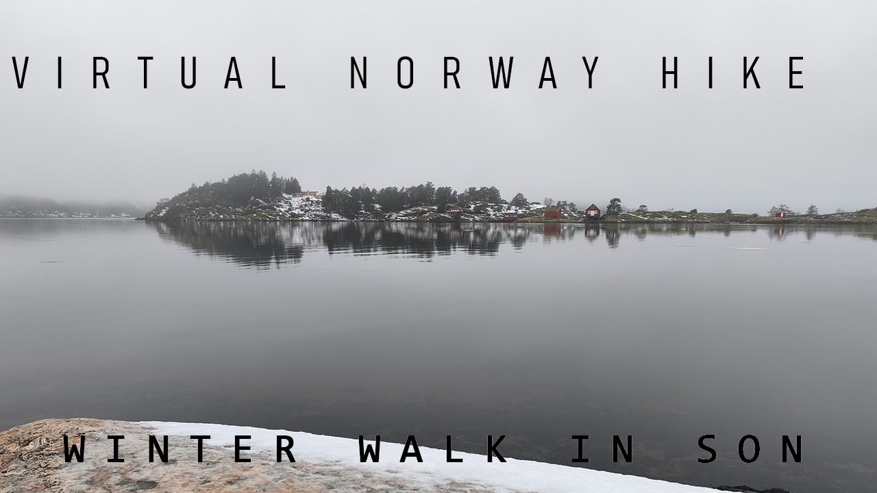 Winter misty walk in small Norwegian coast town