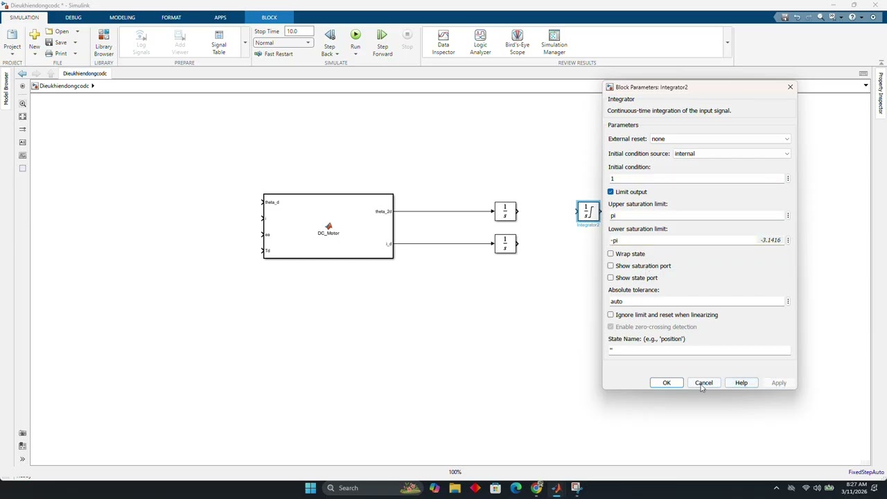 Bài Tập: Mô phỏng DC Motor bằng MATLAB Function Block và phương trình vi phân