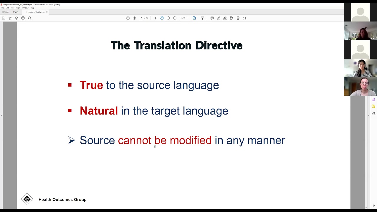 Translation and Linguistic Validation of Outcome Measures - David Himmelberger