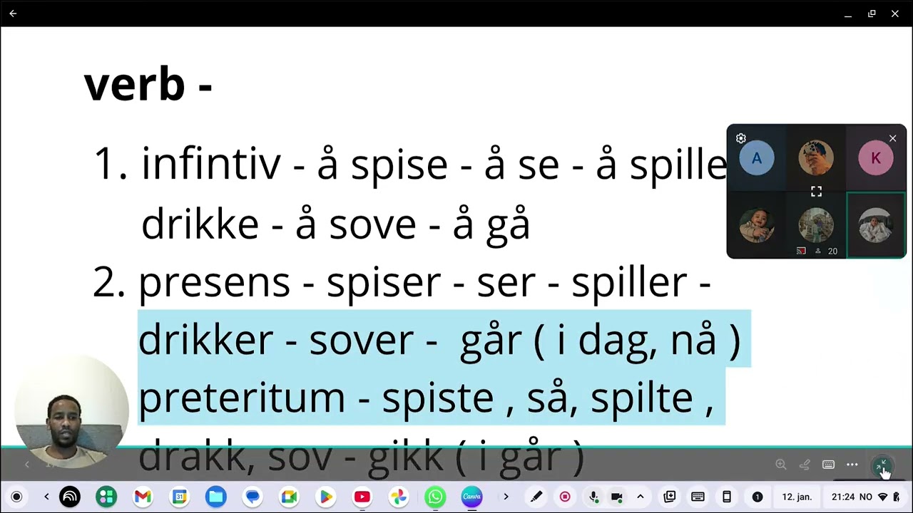 verb A1 nivå fra nettkurs 