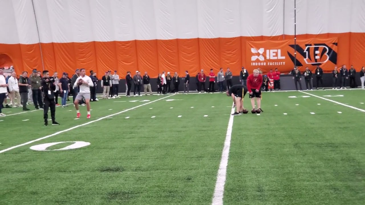 Josh Whyle shows off receiving skills at UC Pro Day in Bengals indoor structure