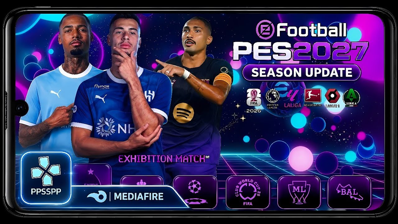 NOVO eFOOTBALL PES 2027 PPSSPP | NOVAS TRANSFER&Ecirc;NCIAS + KITS + 62 EST&Aacute;DIOS | LINK MEDIAFIRE